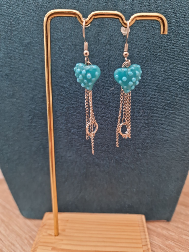 Boucles D'oreilles Argentées Fraise Bleu Bague Argenté Strass