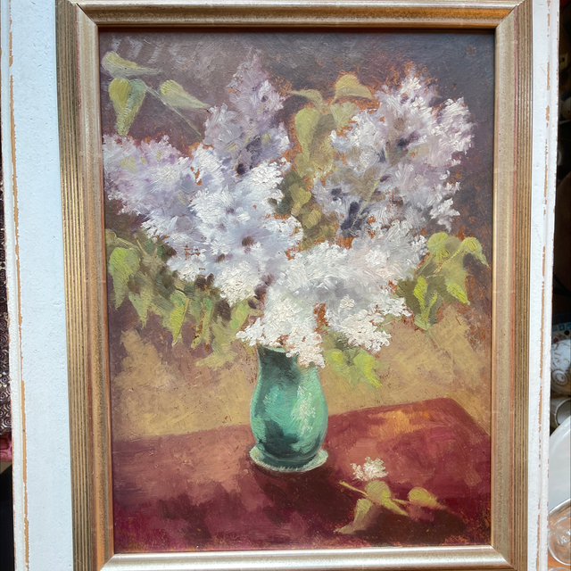 Ölgemälde Blumenbild Weißer Flieder aus Hessen 