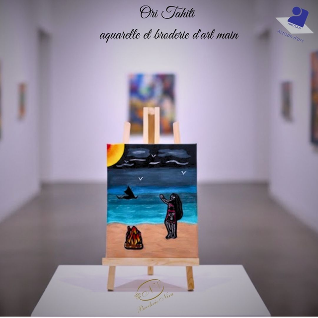 Tableau "Danseuse Vahiné Ori Tahiti" – Broderie d'Art &amp; Aquarelle