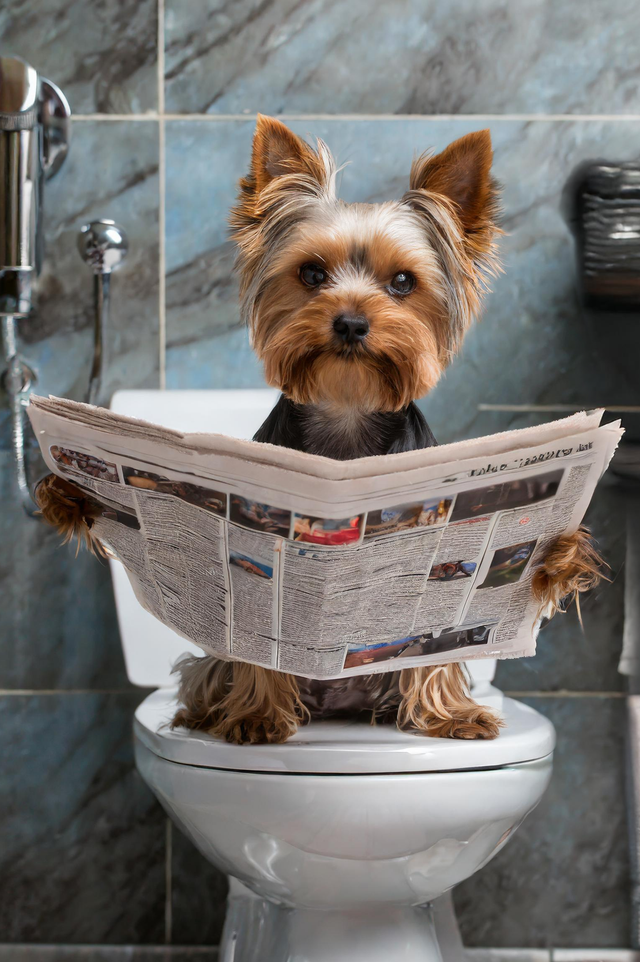 Yorkshire Terrier on the Toilet Framed Canvas