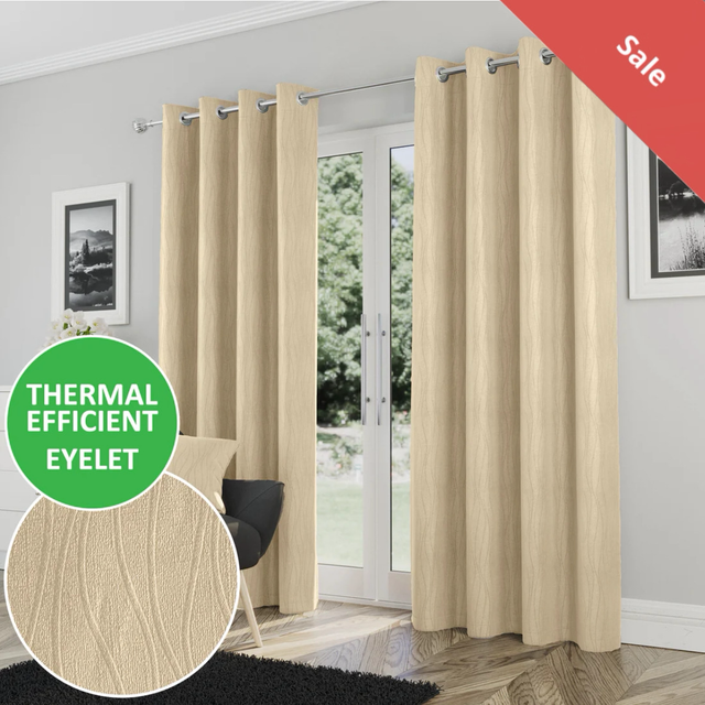 Enhanced Living Goodwood Cream Thermal Room Darkening Readymade Eyelet Curtains