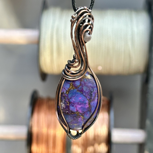 Purple Mohave turquoise pure copper wrapped pendant 