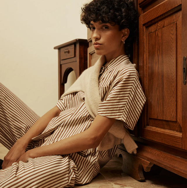 Wide Striped Blouse Mocha