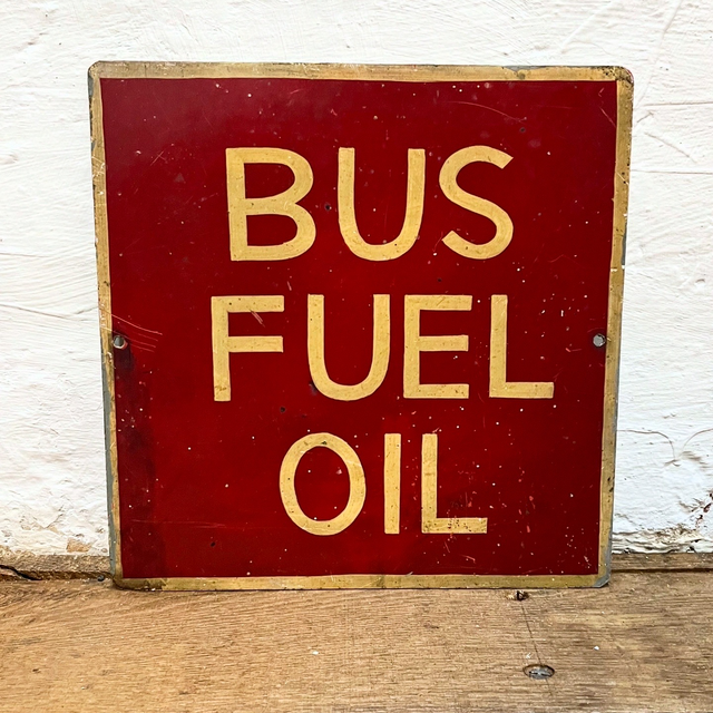 “BUS FUEL OIL” Single Sided Traditional Hand Painted Folk Art Garage Sign