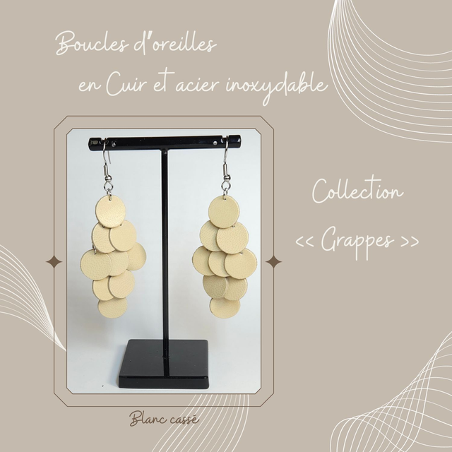 Boucles d&#039;oreilles Grappe en cuir - Blanc cassé
