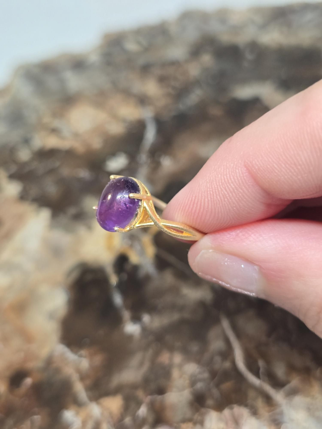 Bague Argent 925 doré mat et Améthyste