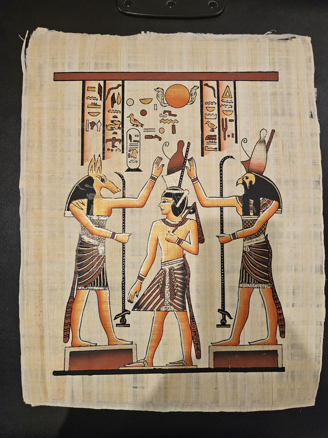 Anubis &amp; Horus Egyptian Papyrus Art – Ancient Pharaoh Coronation Ceremony Wall Decor – 23 × 33 cm