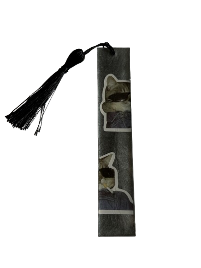 Marque page gris avec chat qui fume