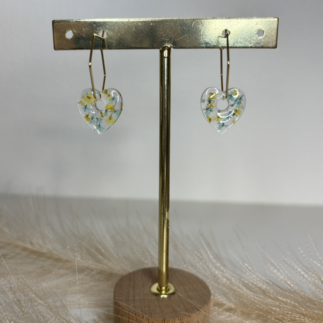 Pampilles cœur fleur jaune et bleu 