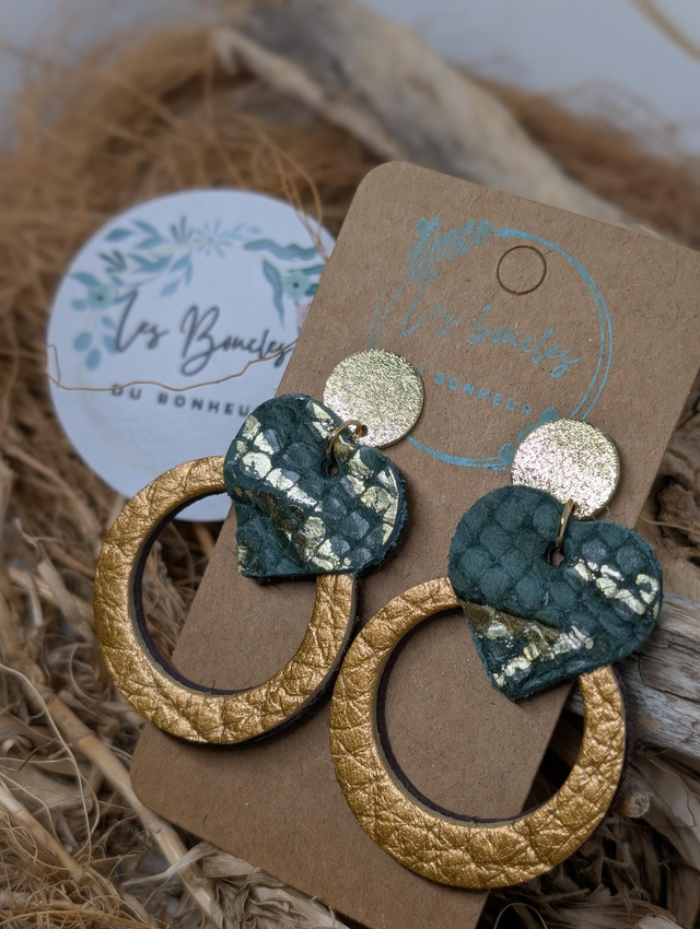Boucles d'oreilles Coeur ❤️ doré kaki c2058