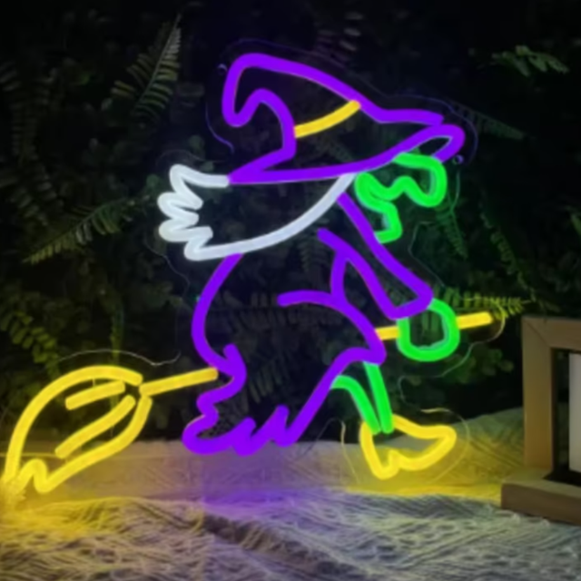 LED lamp neon stijl Heks met bezem (36x30cm)