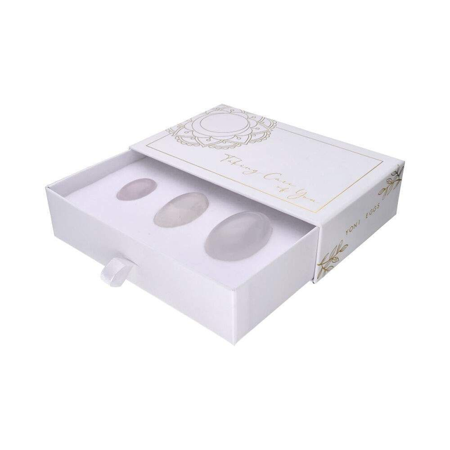 Coffret d'œufs de Yoni en quartz blanc