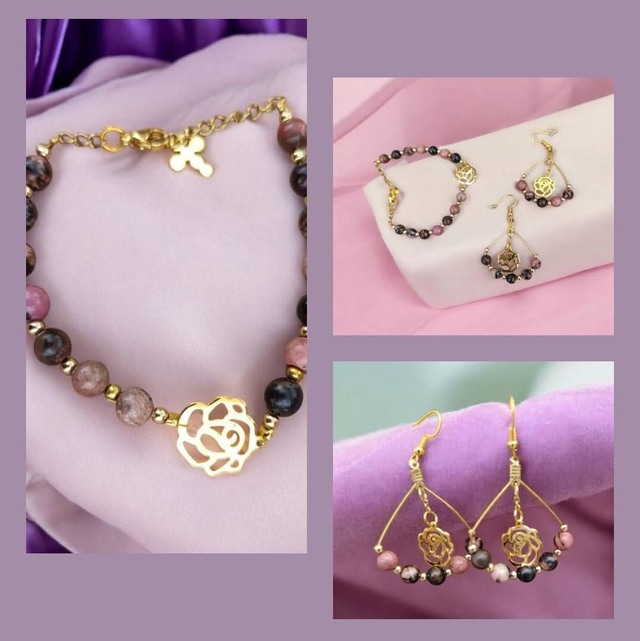 Parure Rhodonite ~Apaisement, Guérison émotionnelle