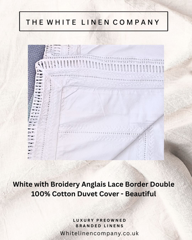Single 600 TC John Lewis White Embroidered Lace Border Duvet Cover