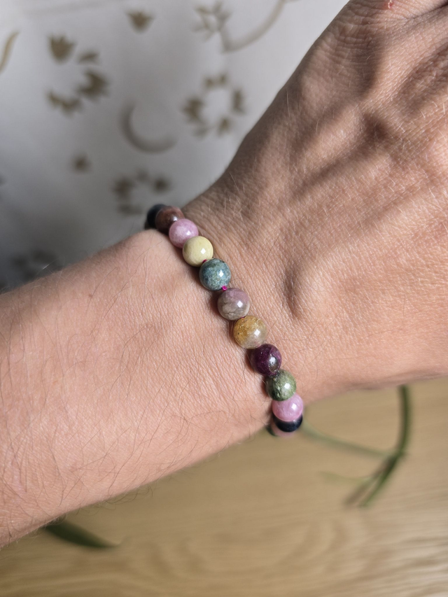 Bracelet Tourmaline multicolore, perles de 7,5 mm (Qualité AA)