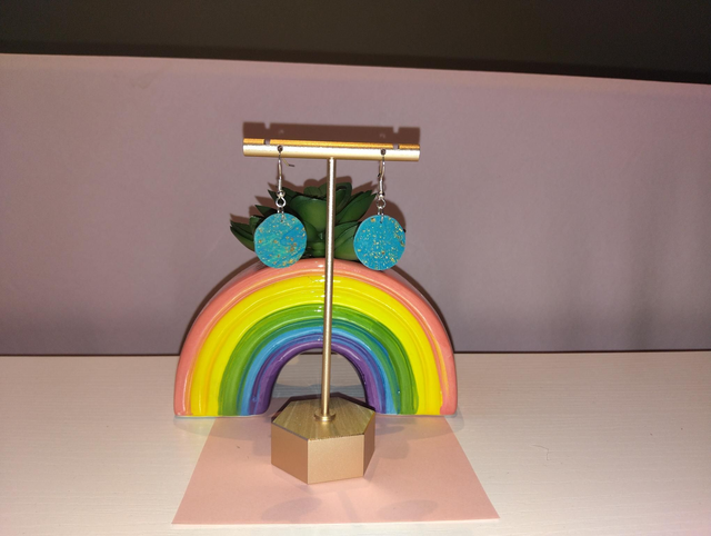 Aqua Gold-Leaf Disc Dangle Earrings