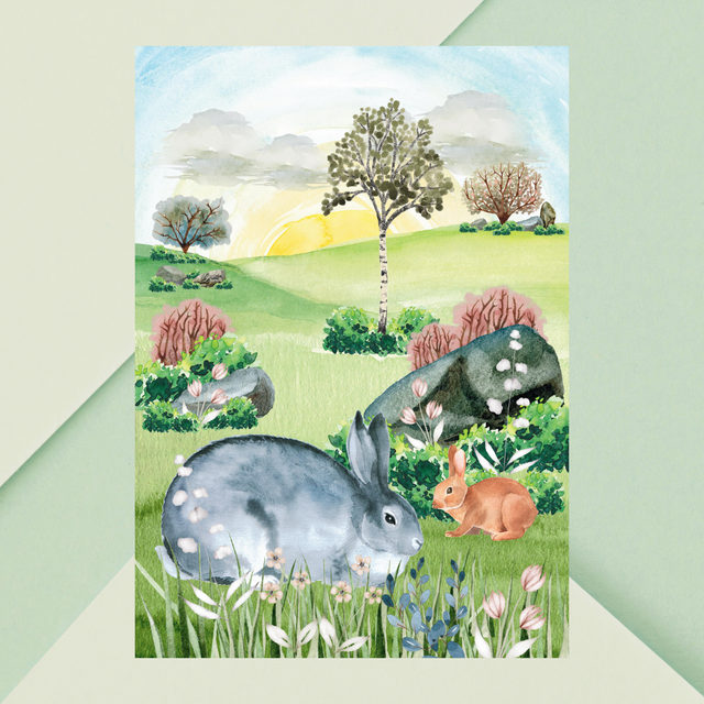 Impression Lapins Jouant dans un Magnifique Champ - Décoration Murale Champêtre / "Bunnies Playing in a Beautiful Field Print - Rustic Wall Decor