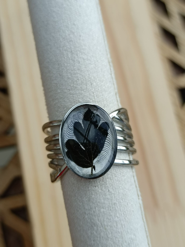 Bague Large Multirangs - Argent - Feuille noire