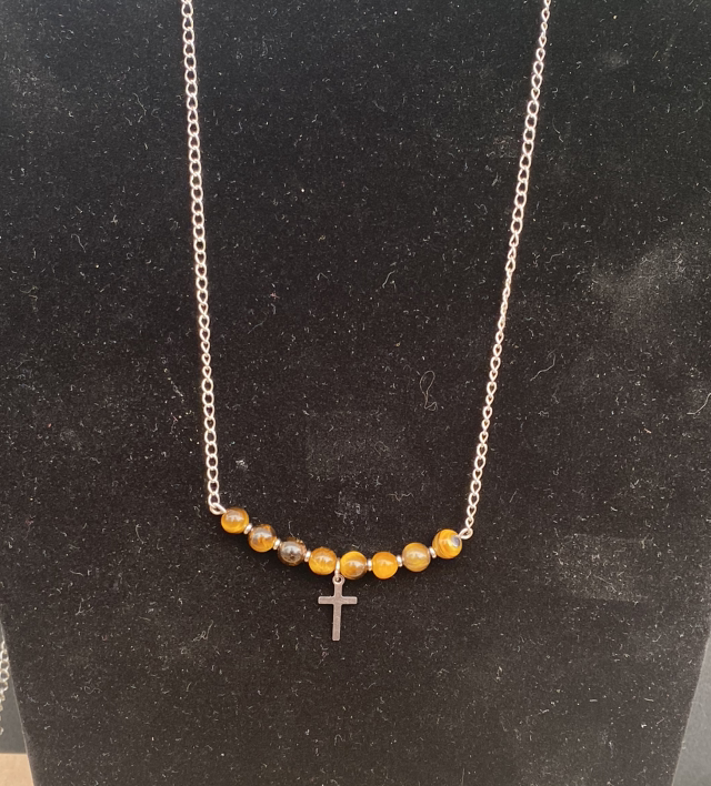 Collier Oeil de Tigre Croix