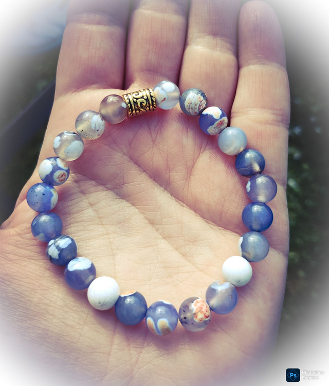 AGATE   veines de dragon bleu et orangeBracelet perles  8 MM élastiqué (1)