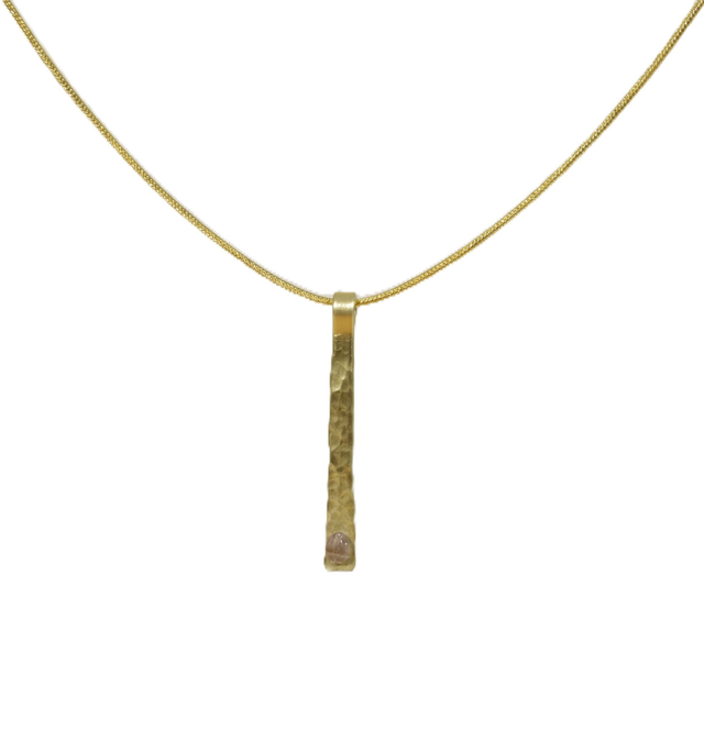 Hammered Pendant with Carnelian Stone Chip