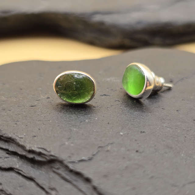 925 Studs Small Seaglass Ovals