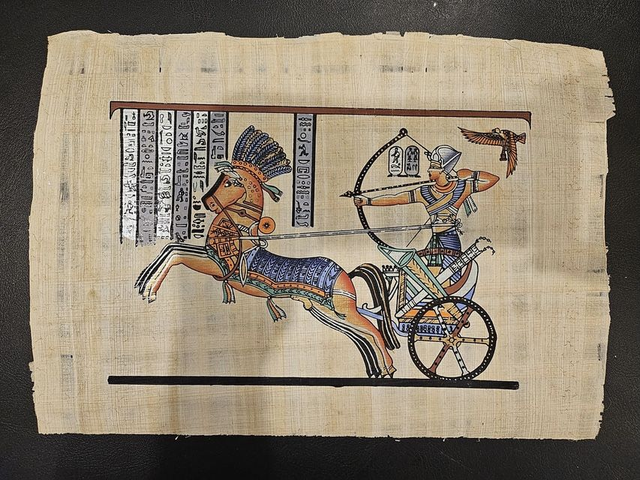 Ancient Egyptian Chariot &amp; Warrior Scene on Authentic Papyrus .Size: 23 × 33 cm