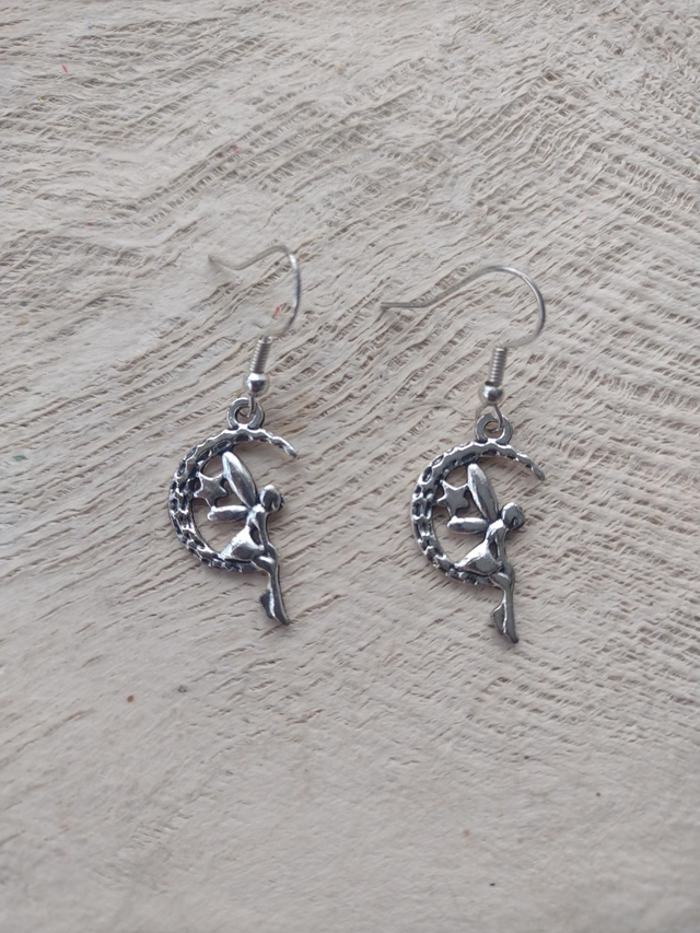 Fairy moon and star Tibetan silver charm earrings 