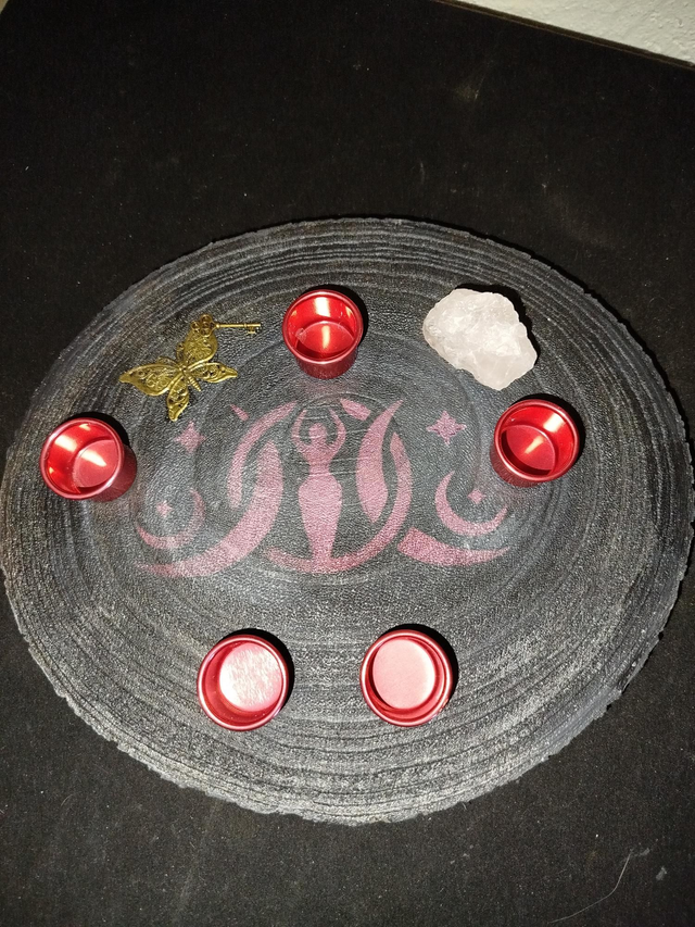 Grand bougeoir triple lune déesse quartz rose 