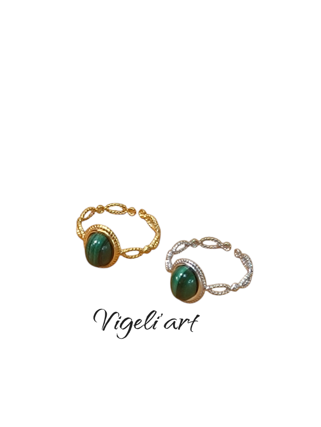 bague argenté malachite 