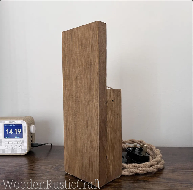Rustic Oak Farmhouse Lamp with Jute Cord