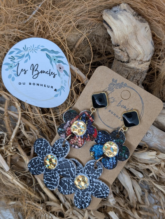 Boucles d&#039;oreilles Marguerite m1087 noir doré 