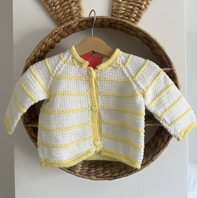 Yellow and white knit cardigan- 6-9 months