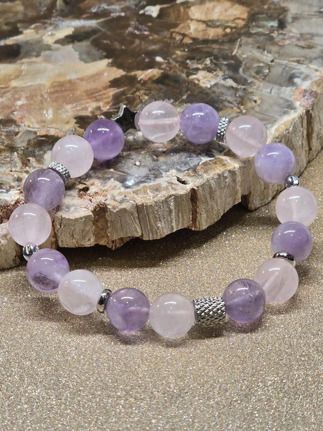 Bracelet Améthyste et Quartz rose en 1 cm