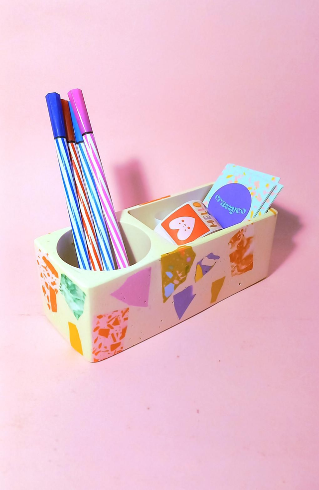 Organizer prostokątny, na biurko, kosmetyki, akcesoria, duże lastryko, biały