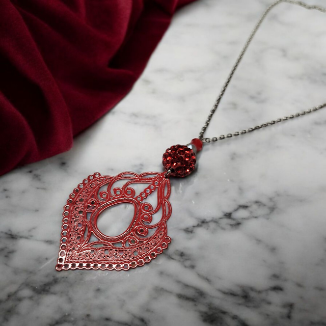 Collier acier inoxydable et cristal rouge