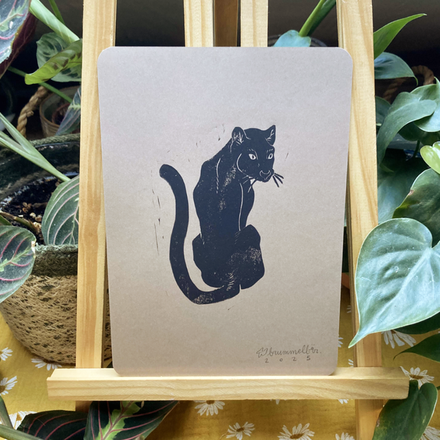 Linogravure A5 Panthère noire