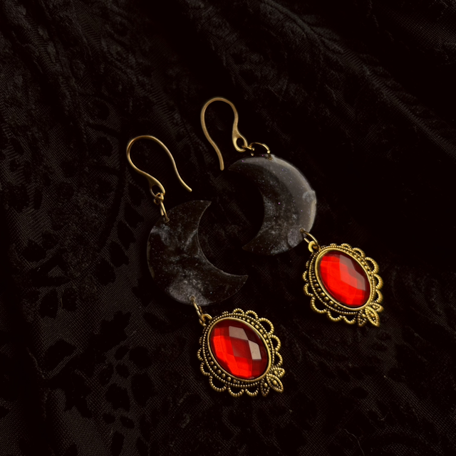 Statement Moon Earrings Red Charms