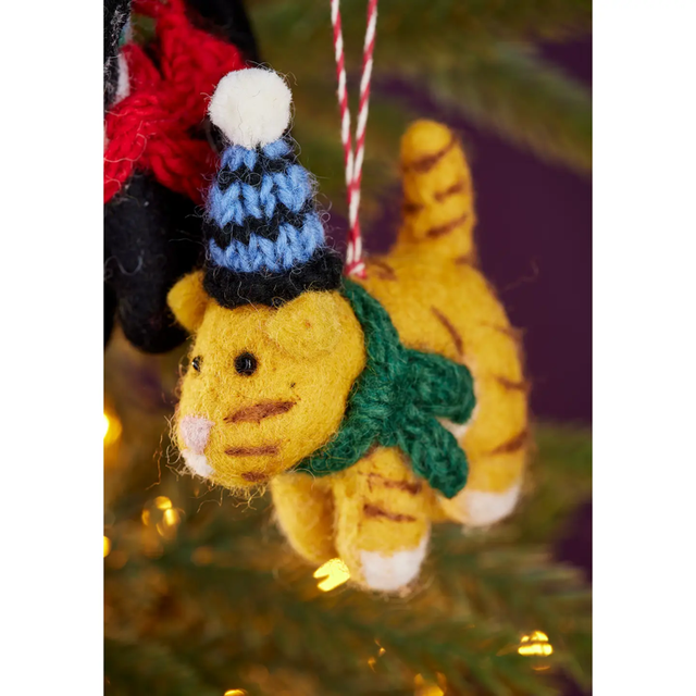 Felt Cosy Cat Decoration Yellow