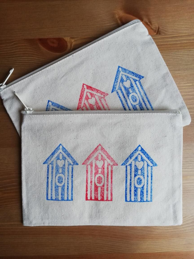 Hand Printed Beach Huts Travel Wallet/Useful Storage Pouch