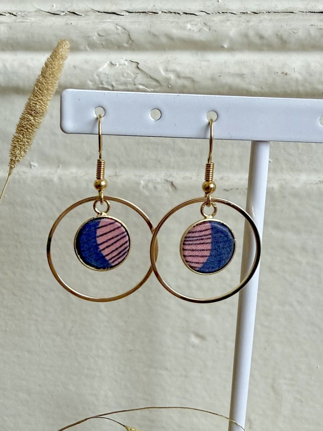 Boucles d&#039;oreilles - HOOKRING PLUME - bleu et rose
