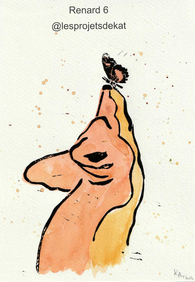 Renard - Linogravure &amp; Aquarelle