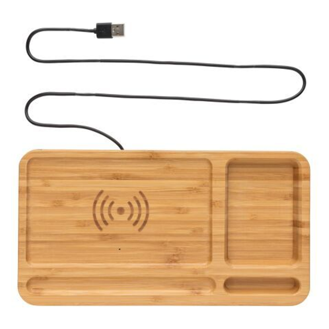 Bamboo desk organiser 5W wireless charger
