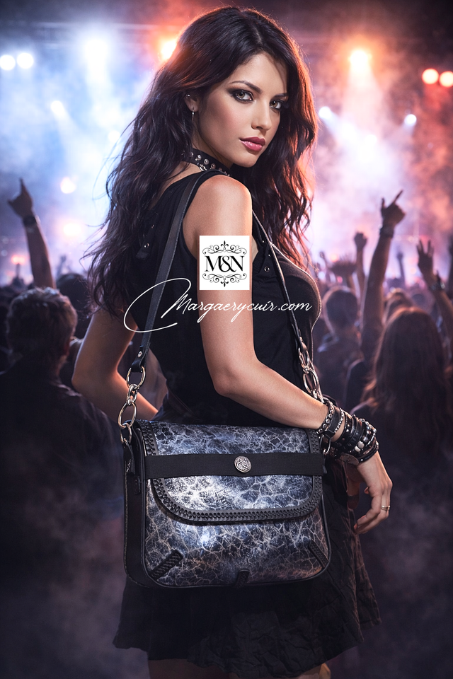 Sac en cuir noir argenté, néo celtique