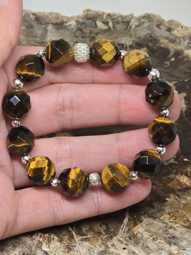 Bracelet Œil de tigre à facettes XL en 1,2 cm