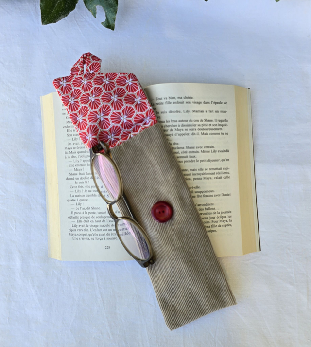 Étui souple à lunettes ,en velours doublé de tissu coton imprimé