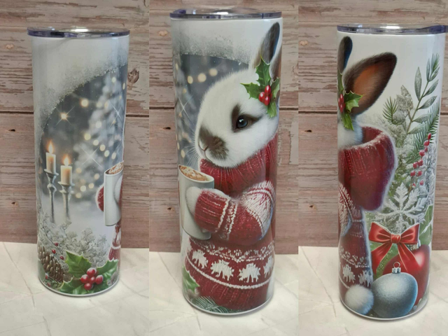 Gourde canette Lapin noir et blanc de Noël 