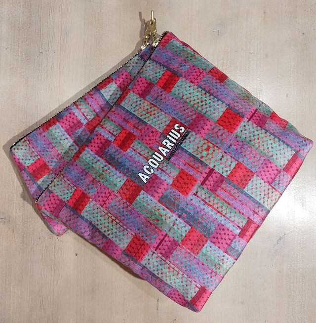 Madras Rose. Pochette et trousse en velours.