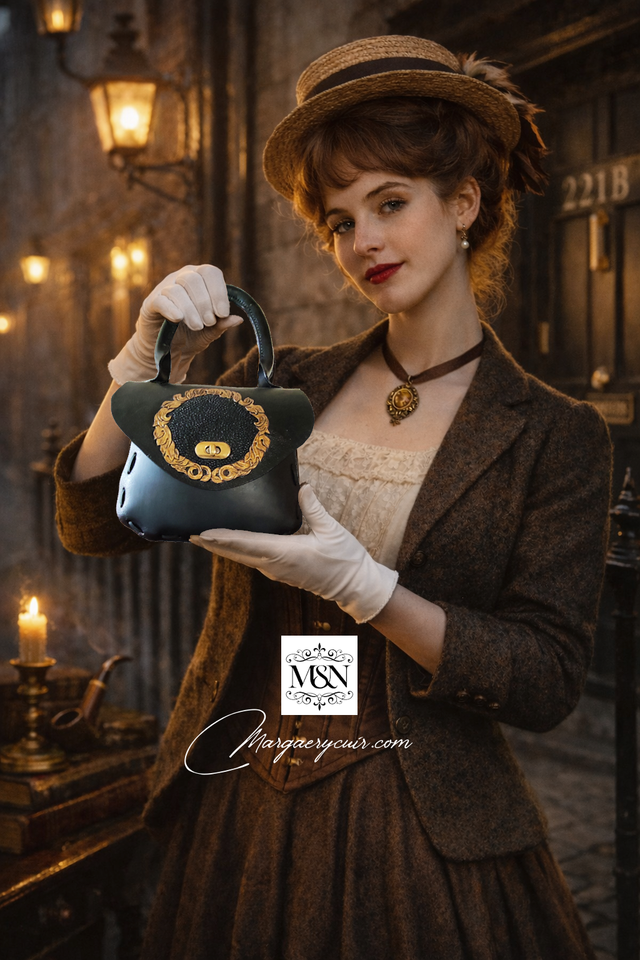 Sac en cuir noir, style victorien