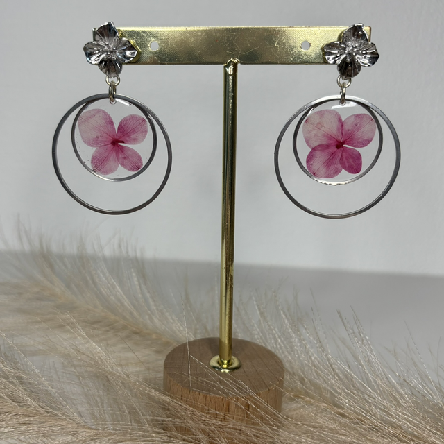 Boucles d’oreilles fleurs roses